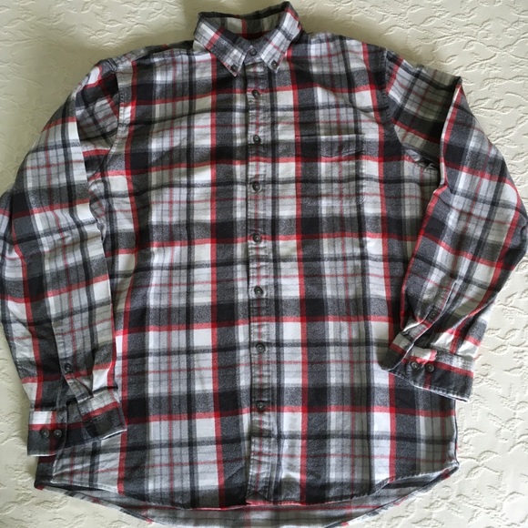 LANDS END Red & Gray Plaid Flannel Shirt L/T 16.5 - Picture 3 of 4